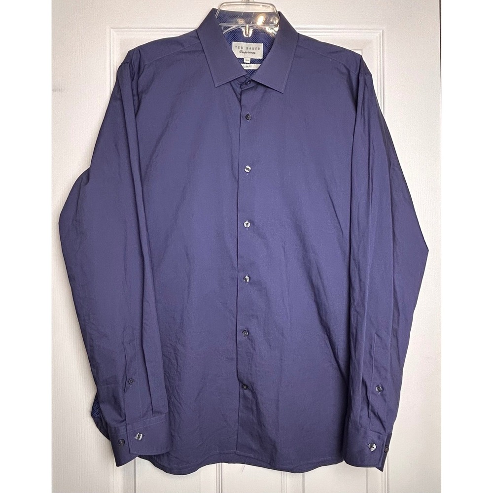 Ted Baker Endurance Shirt Mens 16.5 Slim Fit Blue Contrast Cuff